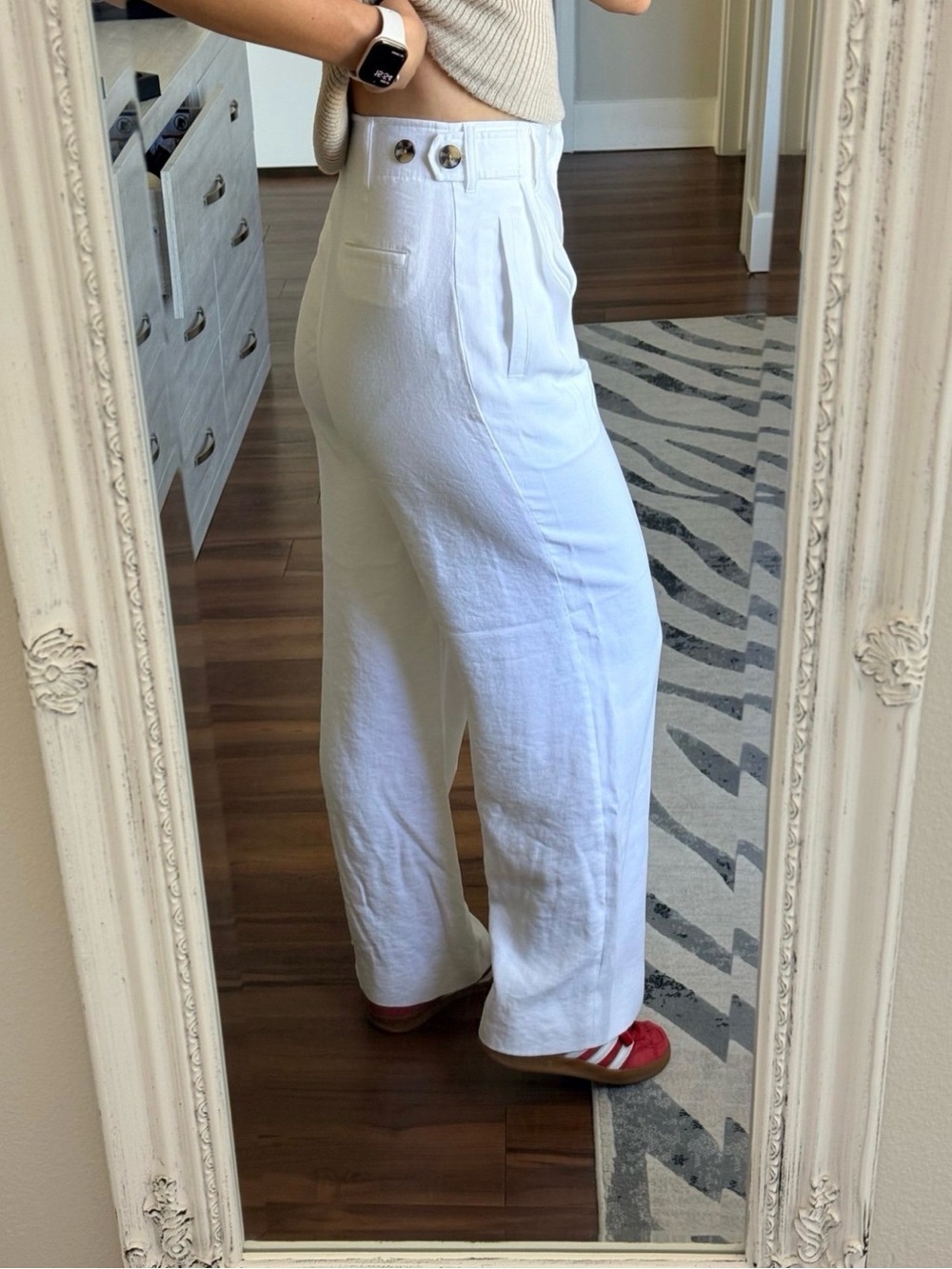 Reserved White High-Waist Wide-Leg Linen-Blend Pants